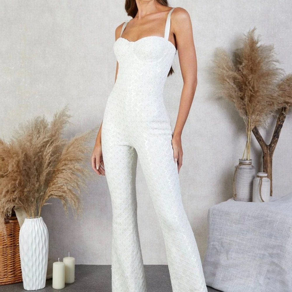 NADINE MERABI White Strapless Jumpsuit